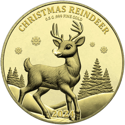 In Stock! 2024 Congo Christmas Reindeer 0.5g Gold Coin