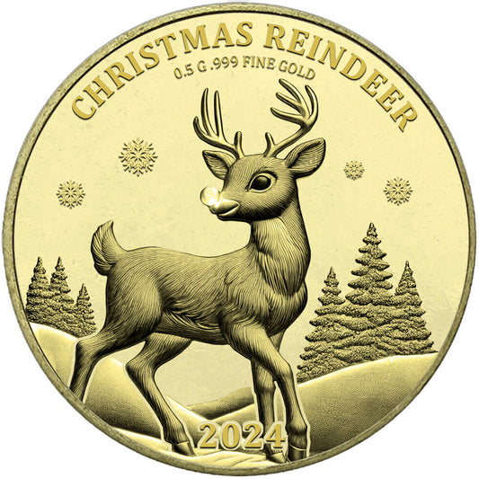 In Stock! 2024 Congo Christmas Reindeer 0.5g Gold Coin
