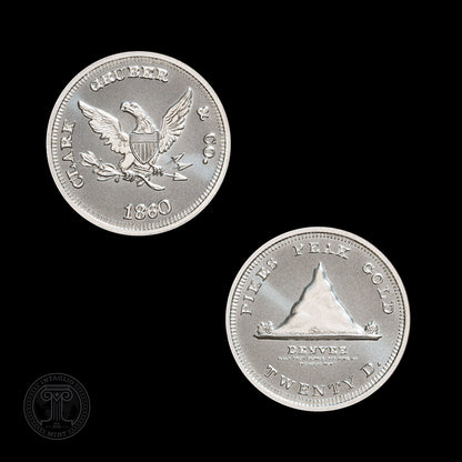 Estimate: Intaglio Mint 1860 Clark & Gruber Pike's Peak Gold $20 Tribute 1/2 oz Silver Round (06/26)