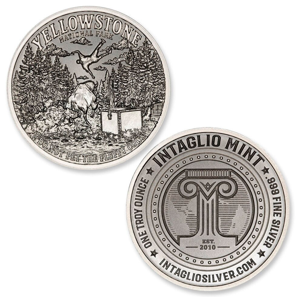 Estimate: Intaglio Mint Yellowstone NP - Don't Pet the Fluffy Cows 1 oz Silver Round (08/07)