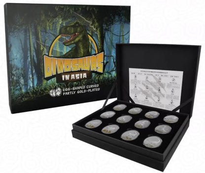 WOW! In Stock! 12pcs Complete set Samoa 2022 Dinosaurs in Asia Egg Curved silver coins