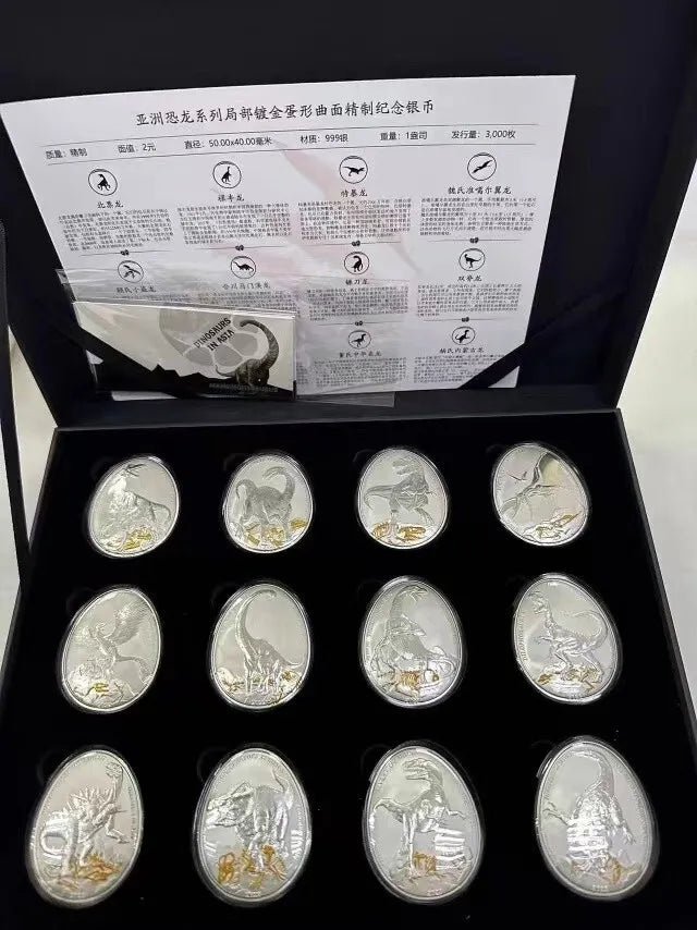 WOW! In Stock! 12pcs Complete set Samoa 2022 Dinosaurs in Asia Egg Curved silver coins