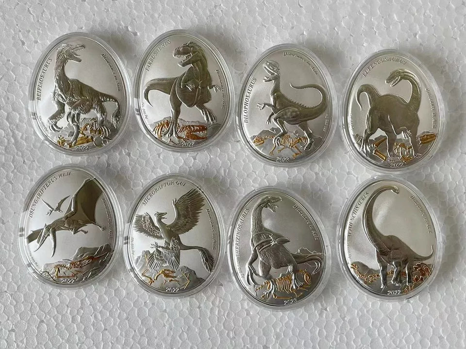 WOW! In Stock! 12pcs Complete set Samoa 2022 Dinosaurs in Asia Egg Curved silver coins