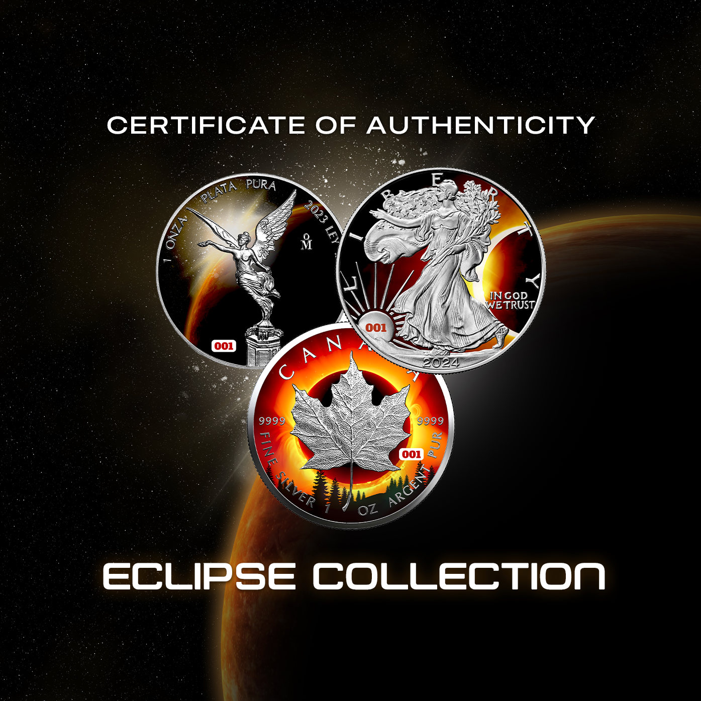 2024 Chromatics Total Eclipse Colorized 3 x 1 oz Silver Coin Set (04/08)