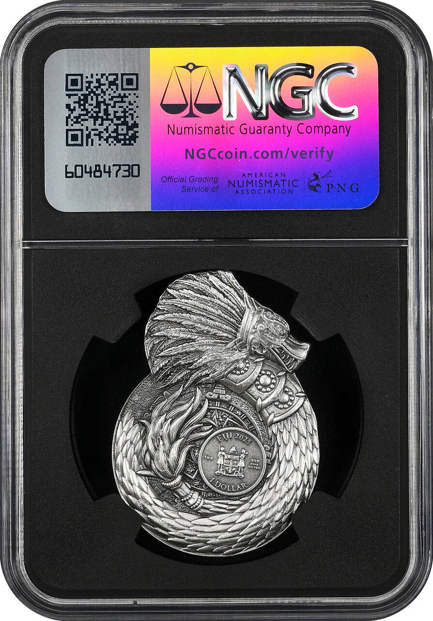 In Stock! 2025 Fiji Aztec Mayan Dragons of the World 1 oz Silver Coin NGC MS 70