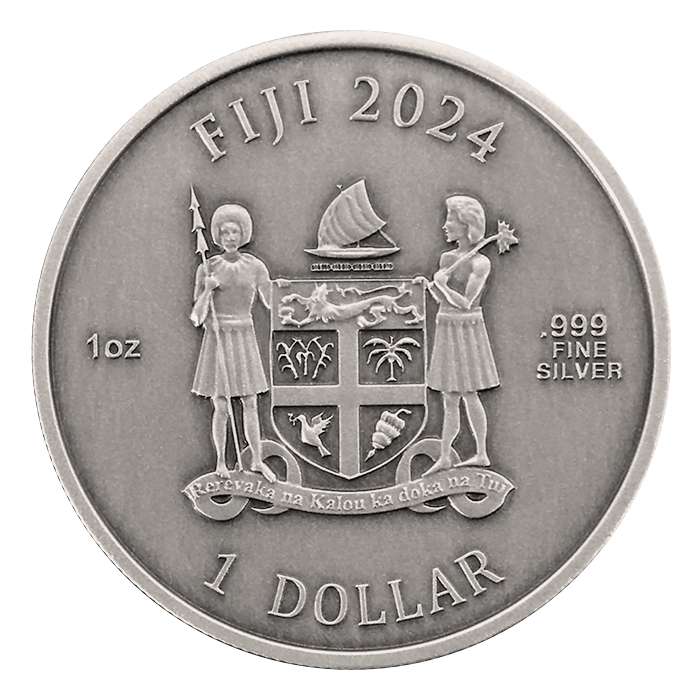 In stock! 2024 Fiji Year of the Dragon 3D UHR Antiqued 1 oz Silver Coin - Options: Original Mint Packaging