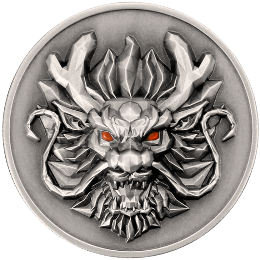 In stock! 2024 Fiji Year of the Dragon 3D UHR Antiqued 1 oz Silver Coin - Options: Original Mint Packaging