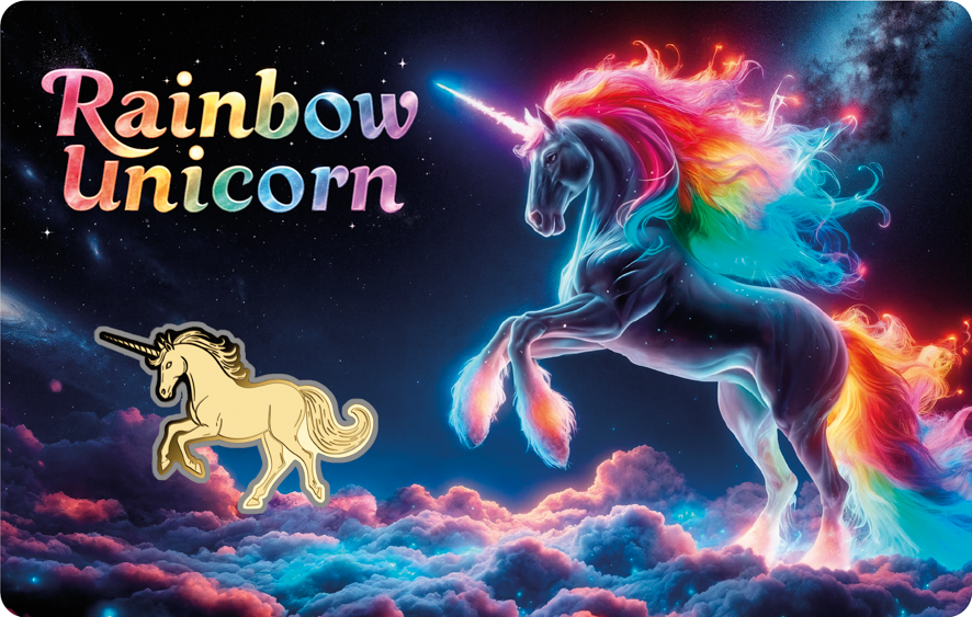 Gabon Rainbow Unicorn Shaped 1/1000 oz Gold Coin in Card