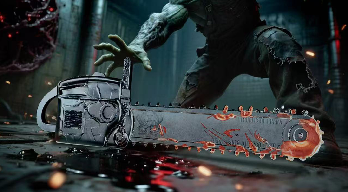 In Stock! 2025 Ghana Bloody Chainsaw 3d Shaped 2 oz Silver Coin (10/14) - Options: Original Mint Packaging