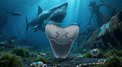 2025 Ghana 3D Megalodon Shark Tooth 2 oz Silver Coin
