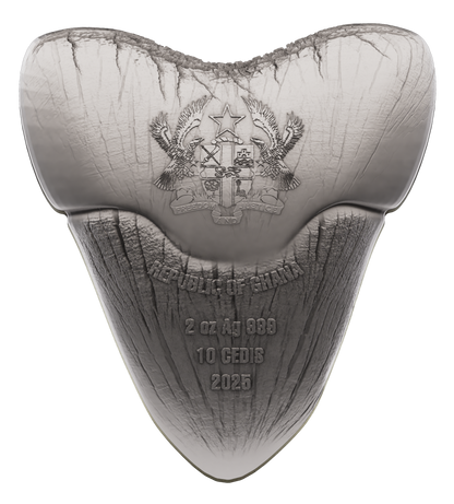 2025 Ghana 3D Megalodon Shark Tooth 2 oz Silver Coin