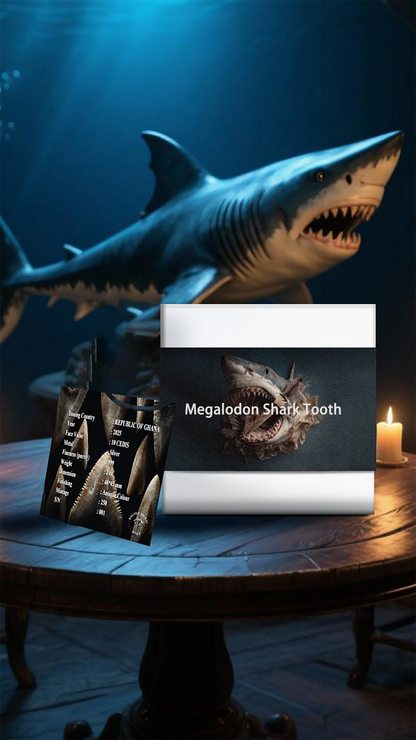2025 Ghana 3D Megalodon Shark Tooth 2 oz Silver Coin