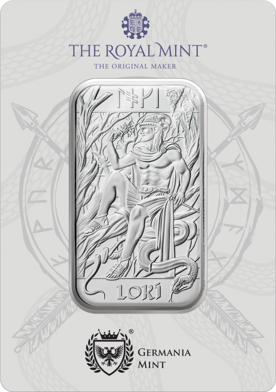 In Stock! Germania Mint Norse Gods Loki 1 oz Silver Bar in Card