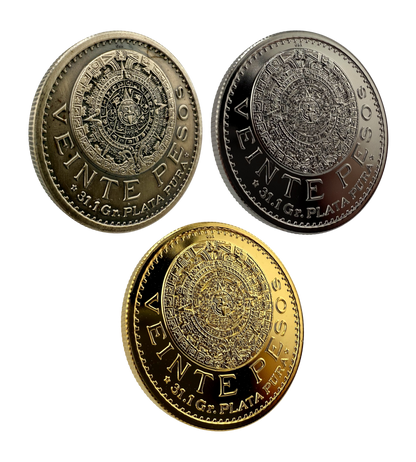 In Stock! 1917 Mexico 20 Pesos Tribute Reserva Premium 3 x 1 oz Silver Medal Set (10/15)