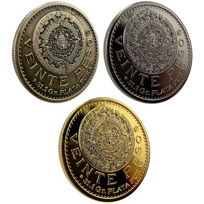 In Stock! 1917 Mexico 20 Pesos Tribute Reserva Premium 3 x 1 oz Silver Medal Set (10/15)