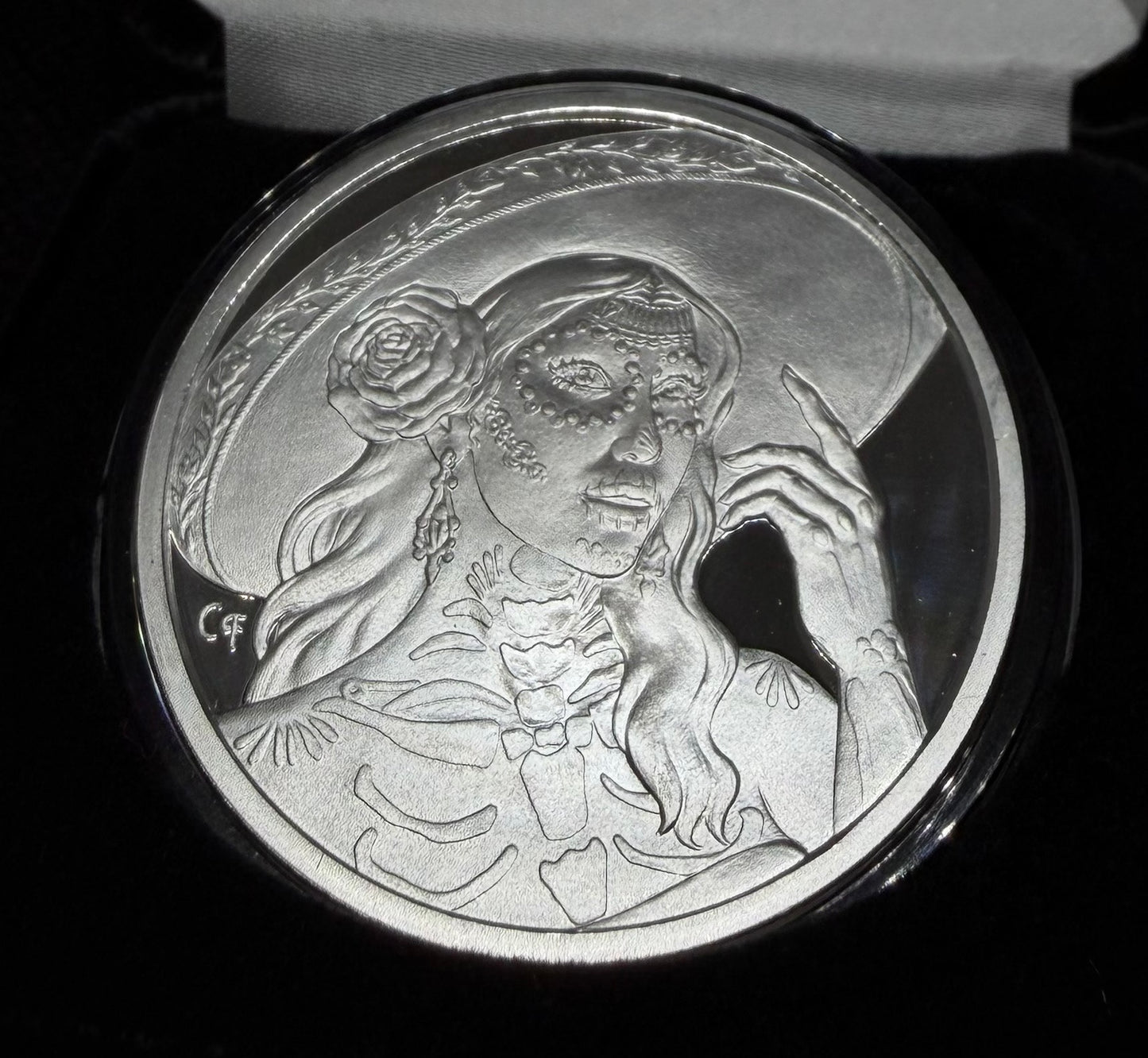In Stock! 2025 Catrina Fina Dia De Los Muertos 1 oz Silver Round