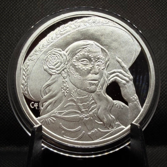 In Stock! 2025 Catrina Fina Dia De Los Muertos 1 oz Silver Round