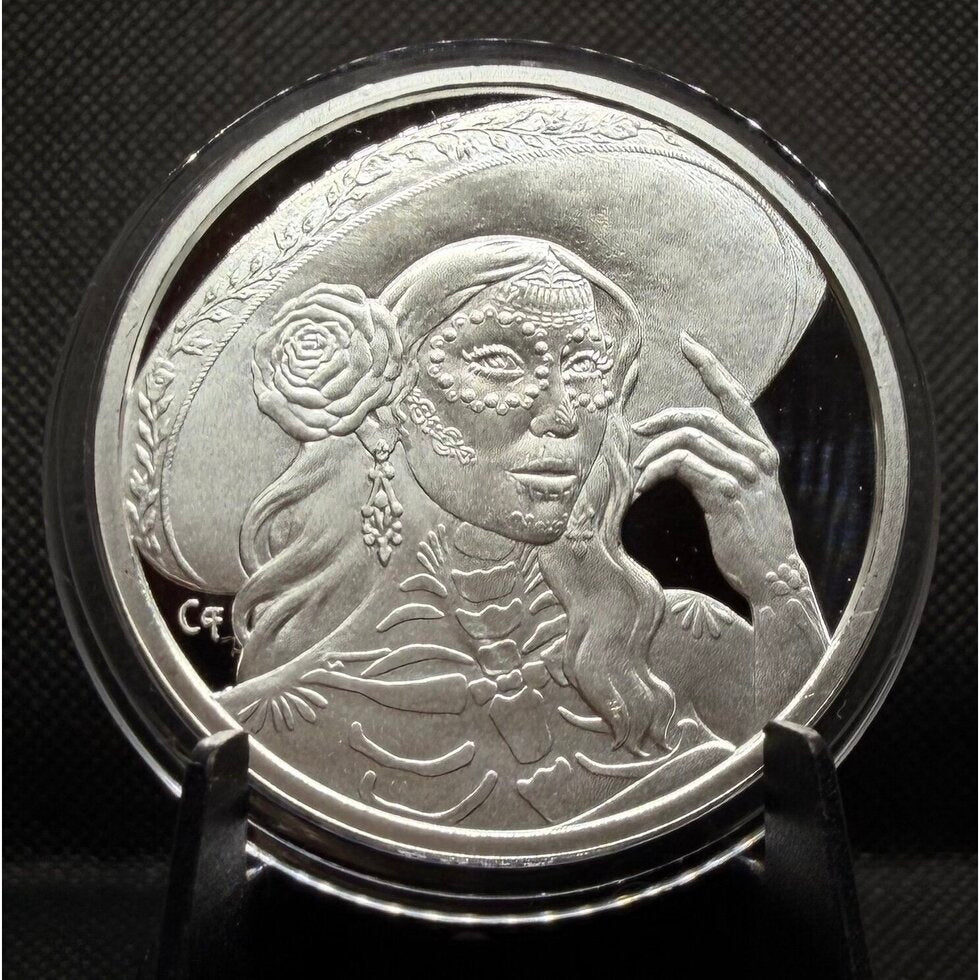 In Stock! 2025 Catrina Fina Dia De Los Muertos 1 oz Silver Round