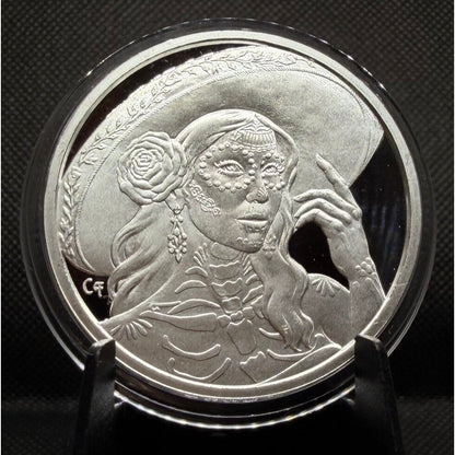 In Stock! 2025 Catrina Fina Dia De Los Muertos 1 oz Silver Round