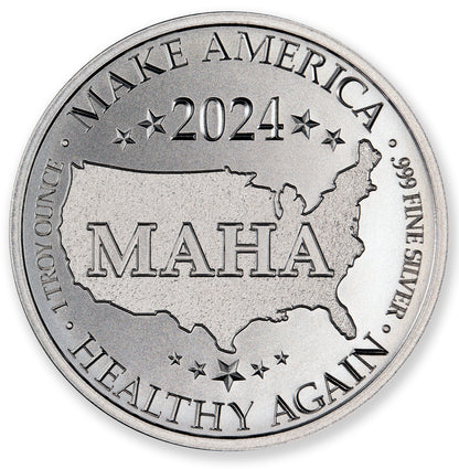 In Stock! 2024 Robert F. Kennedy MAHA 1 oz Silver Round by Intaglio Mint