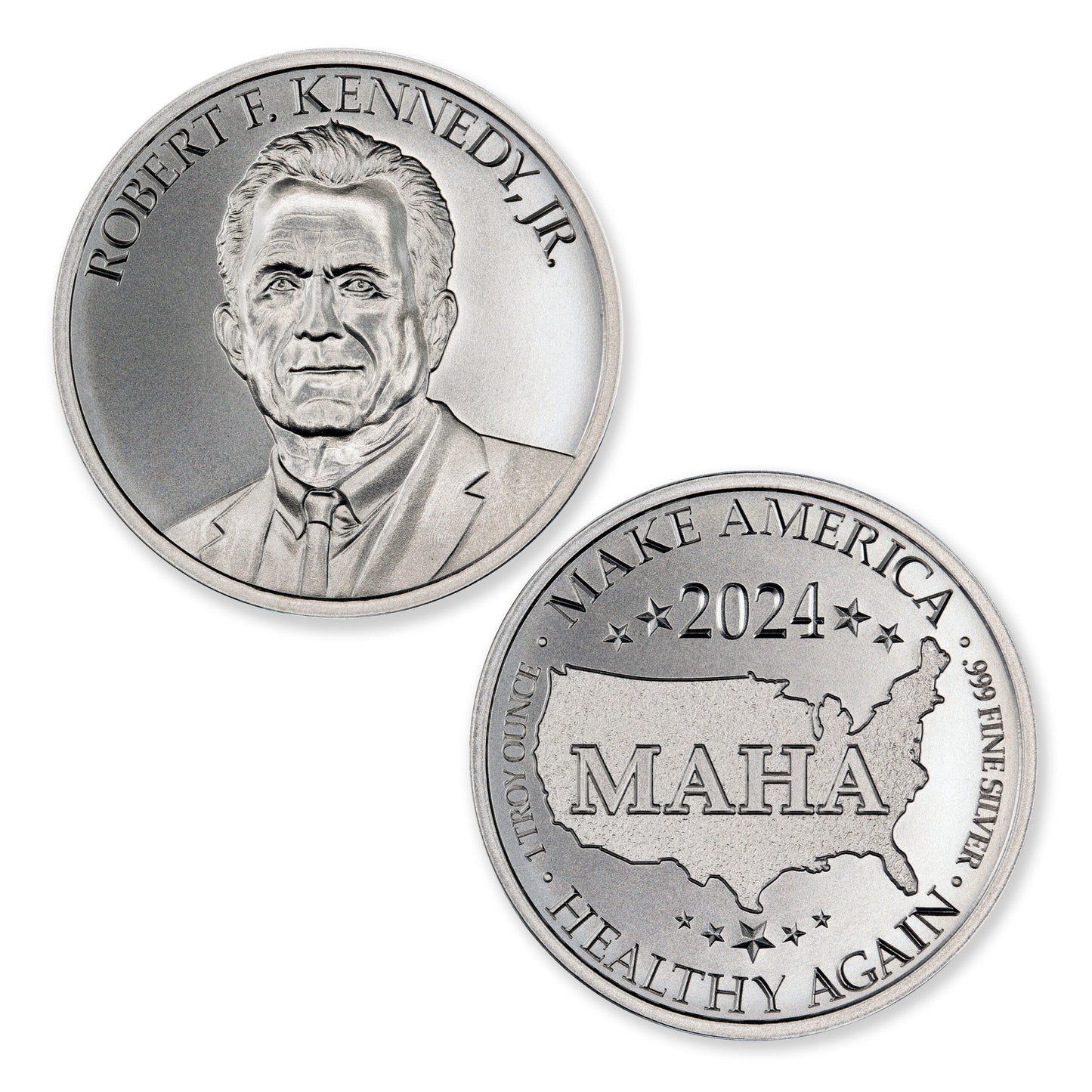 In Stock! 2024 Robert F. Kennedy MAHA 1 oz Silver Round by Intaglio Mint