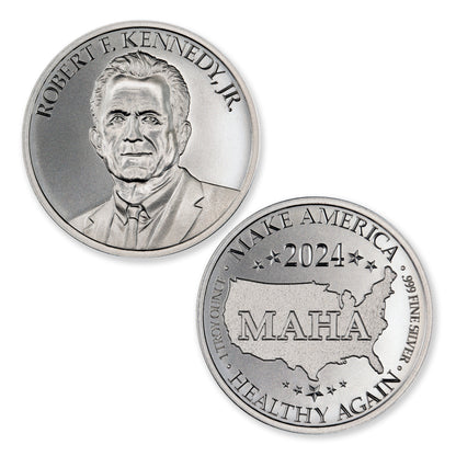 In Stock! 2024 Robert F. Kennedy MAHA 1 oz Silver Round by Intaglio Mint