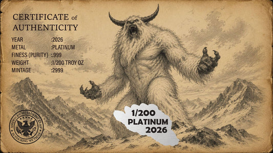 2026 Yeti Footprint Shaped 1/200 oz Platinum Medal in Card (06/09)