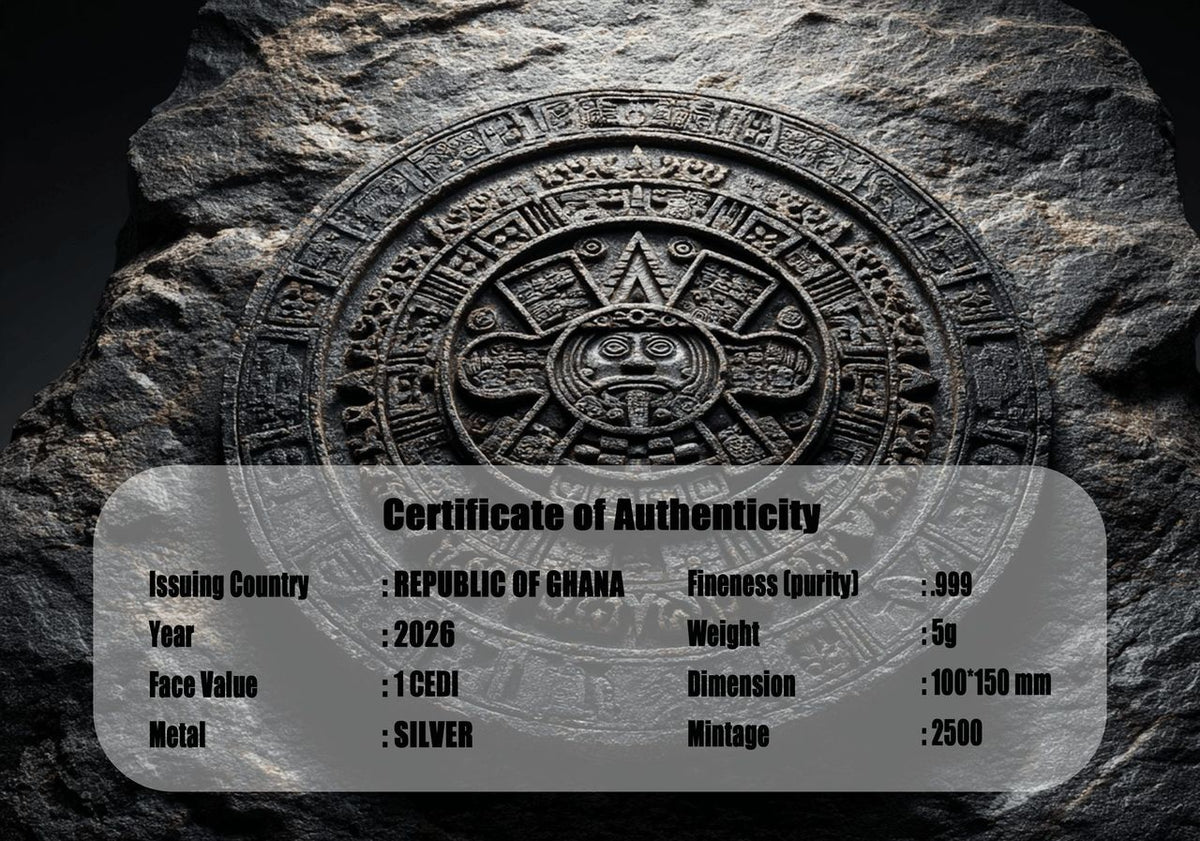 2026 Ghana Aztec Calendar 5g Silver Foil. In Silver We Trust!