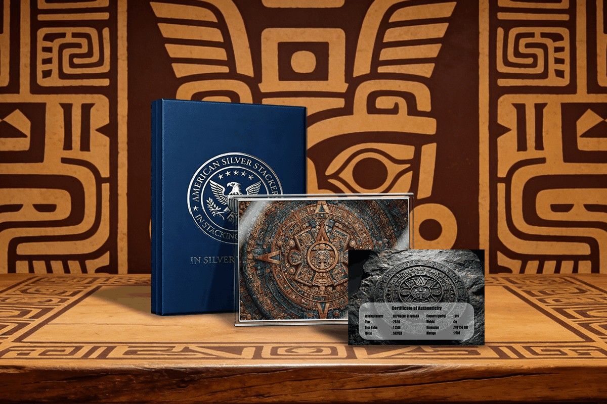 2026 Ghana Aztec Calendar 5g Silver Foil. In Silver We Trust!