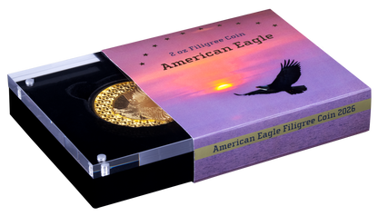 Factory Special! 2026 Solomon Islands American Bald Eagle Filigree Gold Gilt 2 oz Silver Coin (06/09)