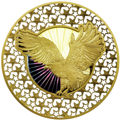 Factory Special! 2026 Solomon Islands American Bald Eagle Filigree Gold Gilt 2 oz Silver Coin (06/09)