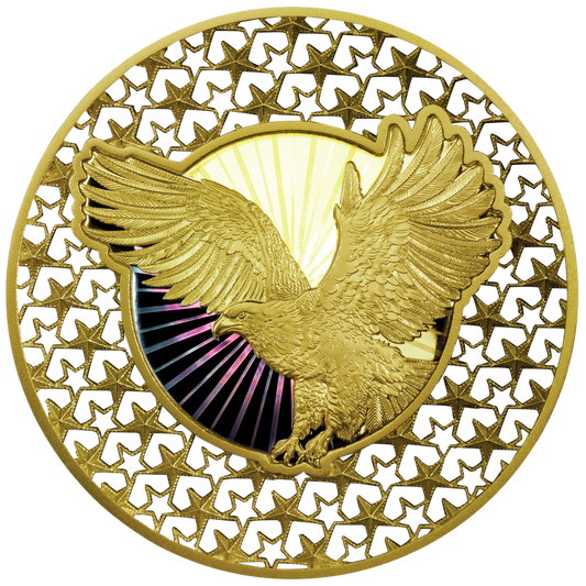 Factory Special! 2026 Solomon Islands American Bald Eagle Filigree Gold Gilt 2 oz Silver Coin (06/09)