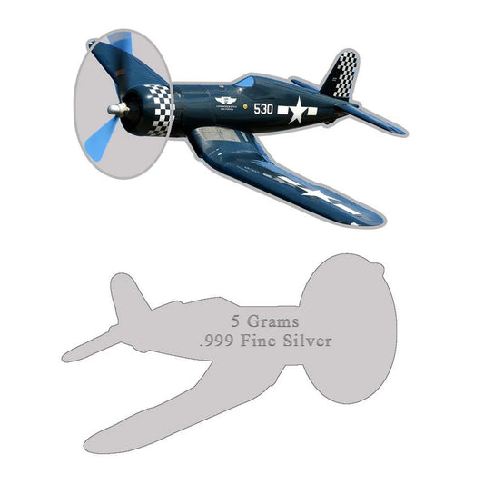 2025 F-4U Corsair Fully Shaped Silver 5 grams .999 Silver Colorized in Card