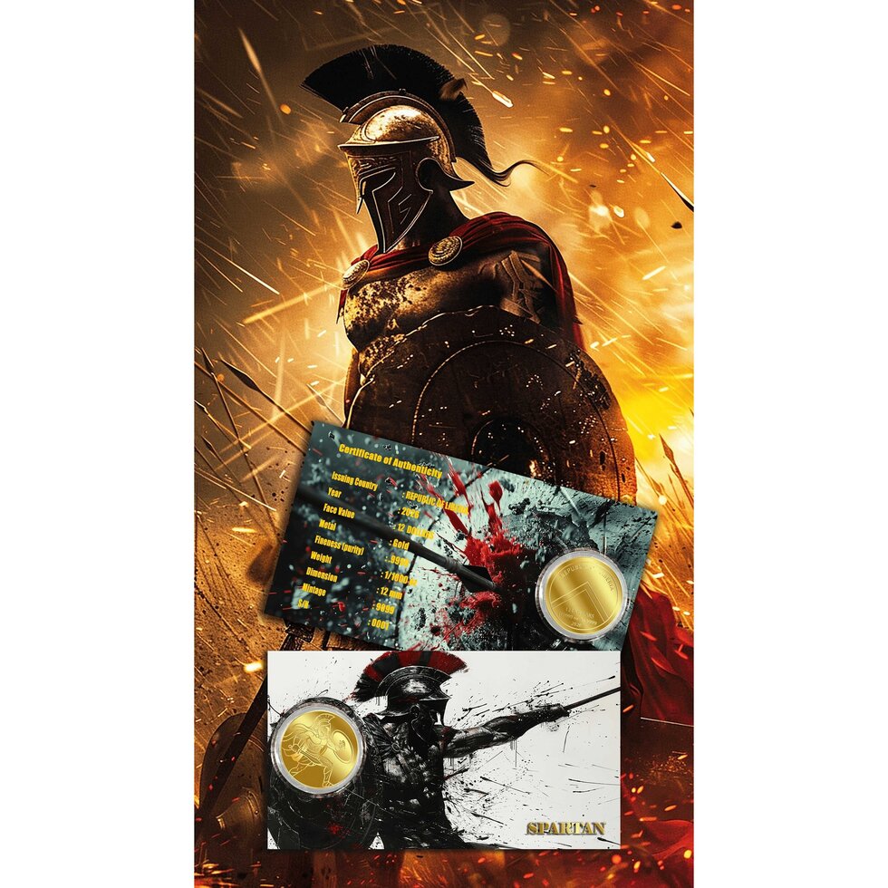 In Stock! 2026 Liberia Spartan 1/1000 oz Gold Coin in Card (12/19)