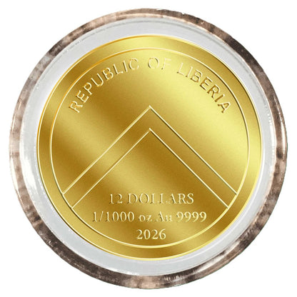 In Stock! 2026 Liberia Spartan 1/1000 oz Gold Coin in Card (12/19)