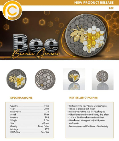 2026 Niue Bionic Genesis Bee 2 oz Silver Coin (12/22)