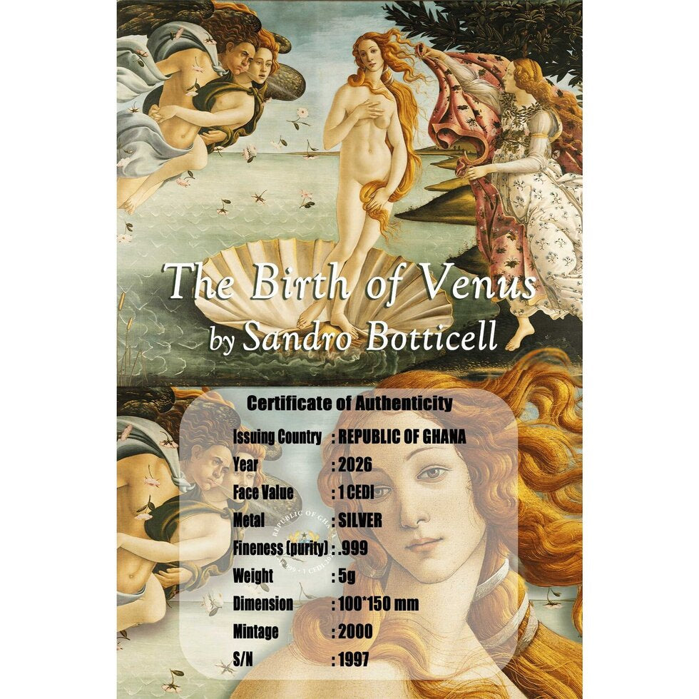 2026 Ghana The Birth of Venus 5g Silver Foil (12/29). In silver we trust.