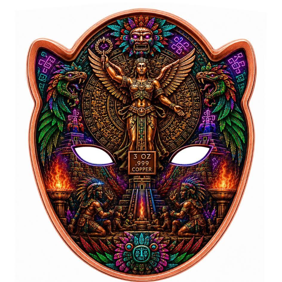 Aztec Libertad Mask Shaped 3 oz Copper Medal (06/15)
