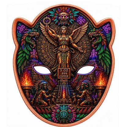 Aztec Libertad Mask Shaped 3 oz Copper Medal (06/15)