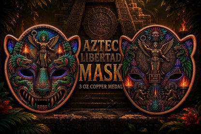Aztec Libertad Mask Shaped 3 oz Copper Medal (06/15)