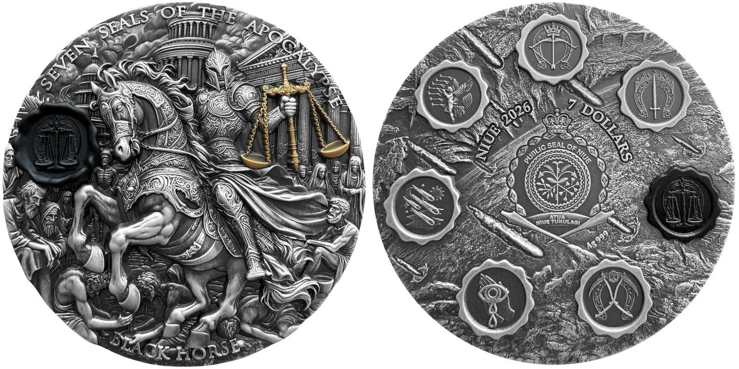 2026 Niue Seven Seals of the Apocalypse - Black Horse 3 oz Silver Coin (06/17)