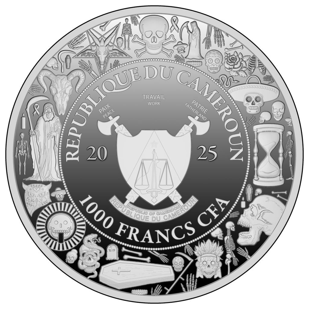 2025 Cameroon Dia de los Muertos Dancing Skull Couple 1 oz Silver Coin (12/29)