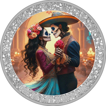 2025 Cameroon Dia de los Muertos Dancing Skull Couple 1 oz Silver Coin (12/29)