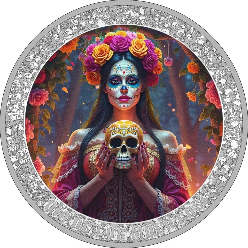 2025 Cameroon Dia de los Muertos Woman with Skull 1 oz Silver Coin (12/29)