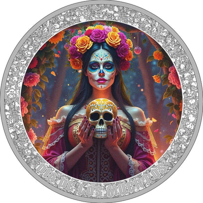 2025 Cameroon Dia de los Muertos Woman with Skull 1 oz Silver Coin (12/29)