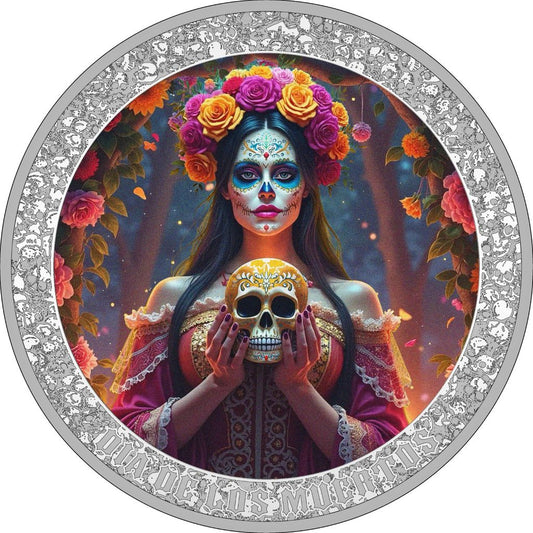 2025 Cameroon Dia de los Muertos Woman with Skull 1 oz Silver Coin (12/29)