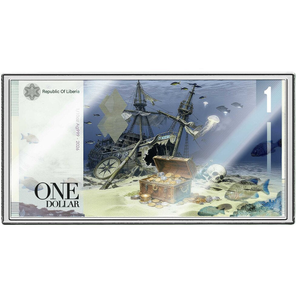 In Stock! 2026 Liberia The Kraken 1/10 oz Silver Foil Note (12/26). In Silver we Trust!