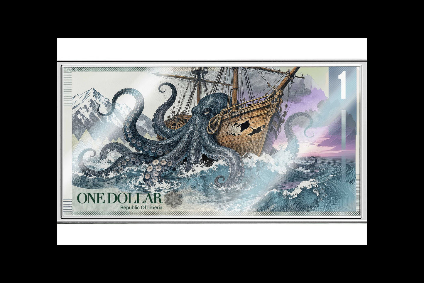 In Stock! 2026 Liberia The Kraken 1/10 oz Silver Foil Note (12/26). In Silver we Trust!
