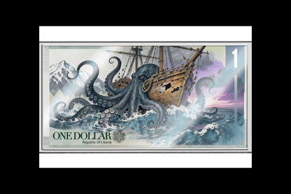 In Stock! 2026 Liberia The Kraken 1/10 oz Silver Foil Note (12/26). In Silver we Trust!