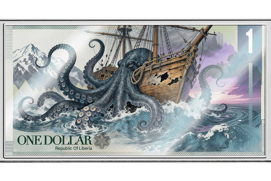 2026 Liberia The Kraken 1/10 oz Silver Foil Note (12/26). In Silver we Trust!
